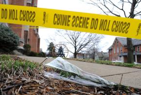 Outside the American Civic Association in Binghamton, N.Y., the day after the shooting